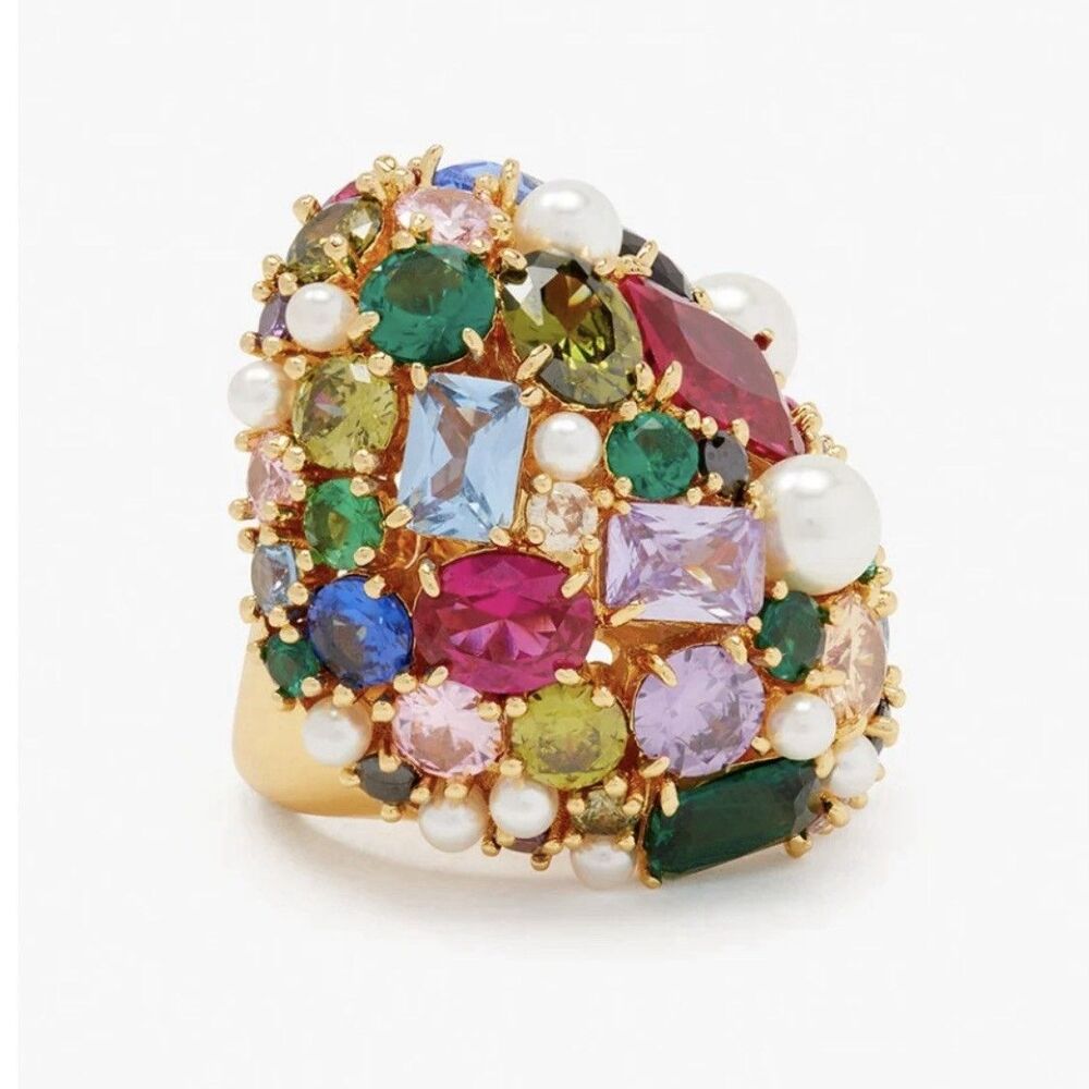 NWT KATE SPADE 7 Candy Shop Cocktail Faux Pearl Crystal Statement Vibrant Ring